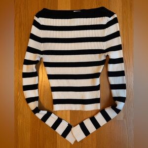 H&M Black & White Stripe Ribbed Knit Top